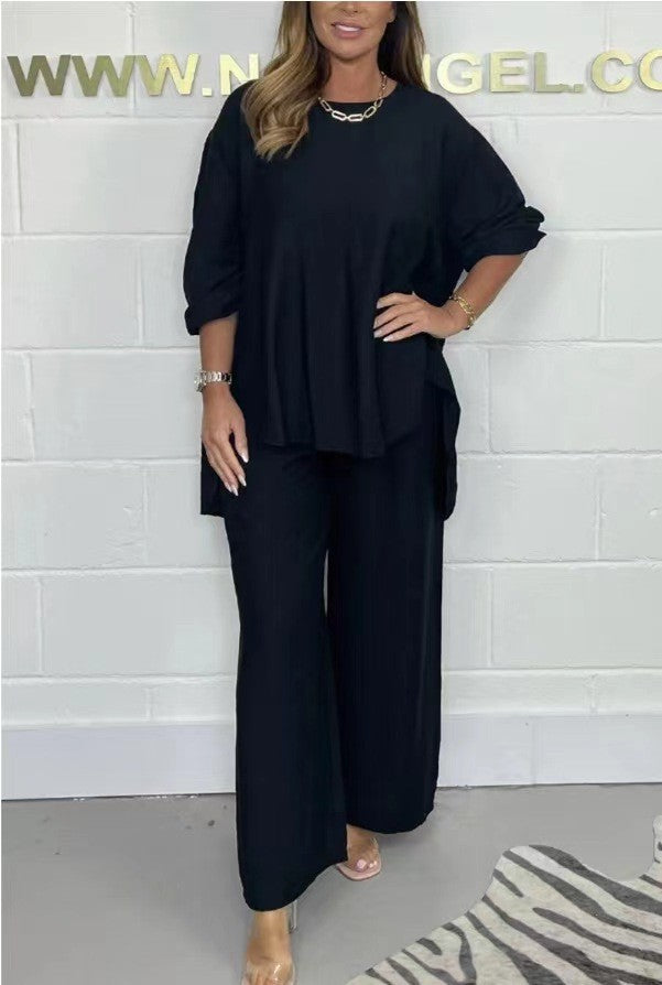 Women's Long Sleeve High - Waisted Wide Leg Pants Suit 🔥