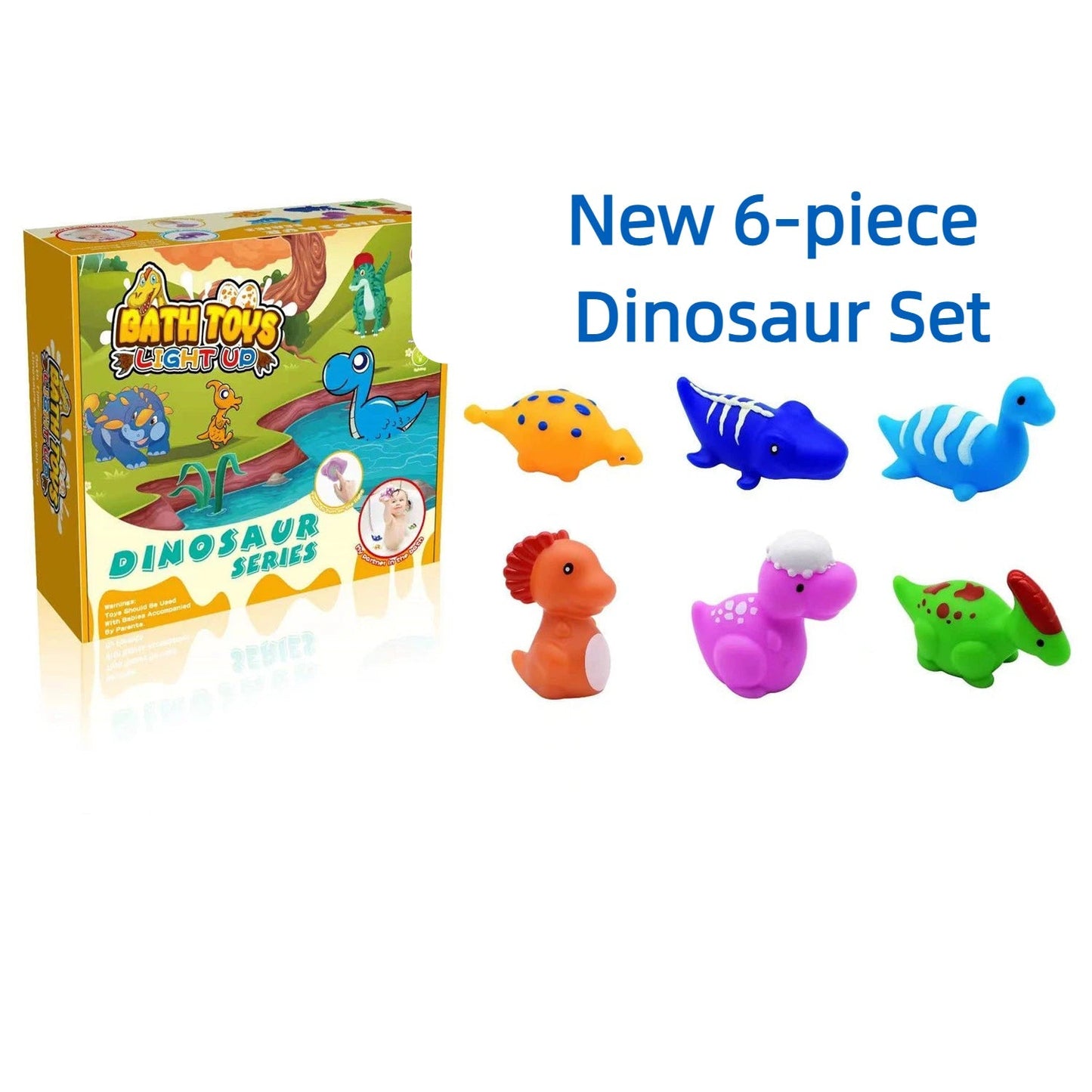 Children's Bath Water Play Light-Up Soft Rubber Toy — Touch-Activated Flashing Dinosaur Toy Set
