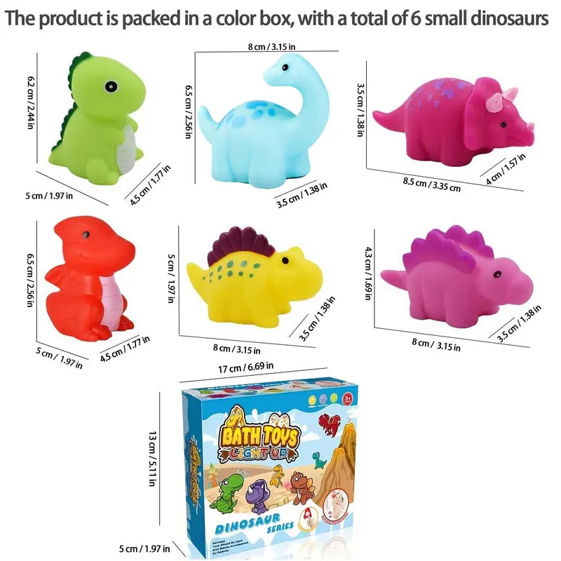 Children's Bath Water Play Light-Up Soft Rubber Toy — Touch-Activated Flashing Dinosaur Toy Set