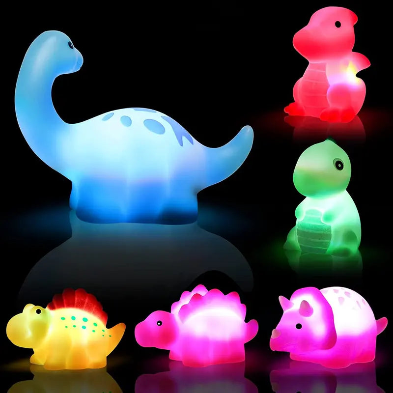 Children's Bath Water Play Light-Up Soft Rubber Toy — Touch-Activated Flashing Dinosaur Toy Set